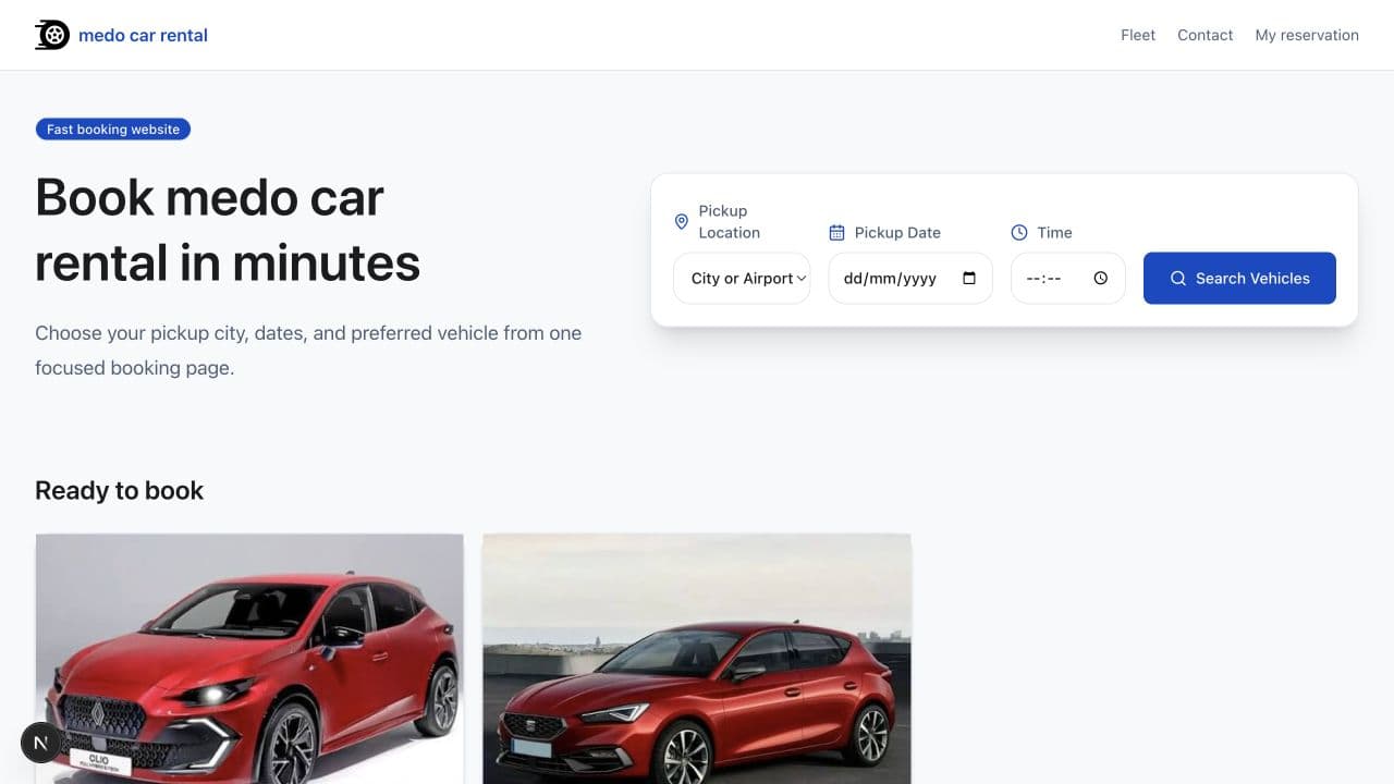 Live agency booking website home page