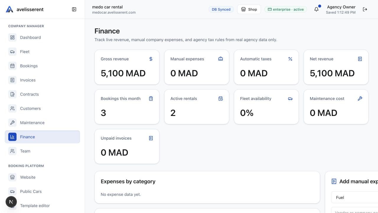 Live dashboard finance and reports page